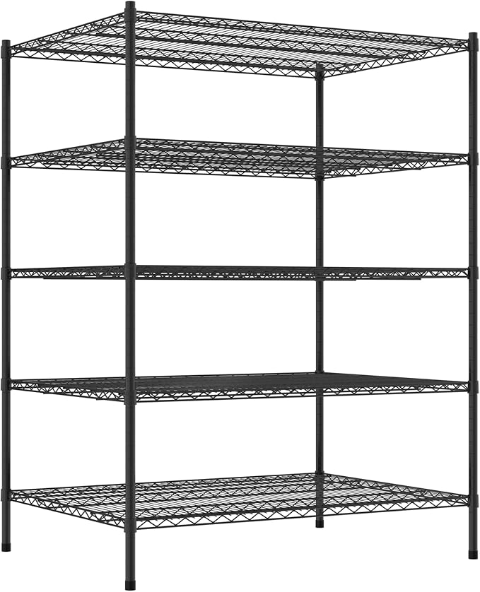 Commercial NSF Listed Black Epoxy Stationary Wire Shelving Kit 36" x 48" x 64", with 5 Shelves Perfect for Warehouse, Walk-in Refrigerator, Freezer, Grocery Store, Restaurant, Dishroom
