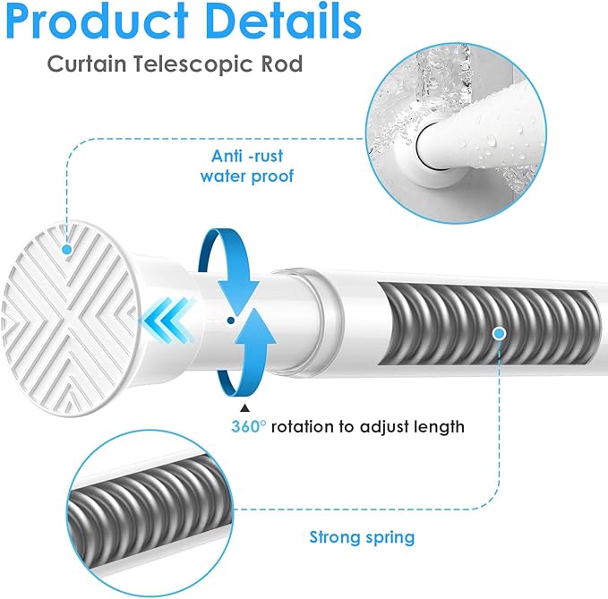 4Pack Tension Curtain Rods 18 to 36 Inch,Adjustable White Short Curtain Rod No Drilling,Small Tension Rod Spring Tension Curtain Rod for Windows,Door,Closet