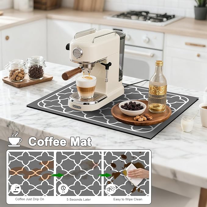 Dish Drying Mat & Coffee Mat for Kitchen Counter, Absorbent Microfiber Waterproof Mat with Non-Slip Backing, Multi-Size Multi-Color Options, Sink and Coffee Bar Accessories