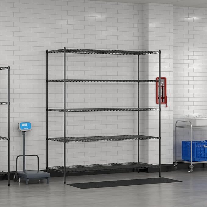 Commercial NSF Listed Black Epoxy Stationary Wire Shelving Kit 30" x 72" x 86", with 5 Shelves Perfect for Warehouse, Walk-in Refrigerator, Freezer, Grocery Store, Restaurant, Dishroom