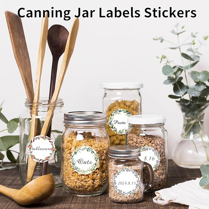 400Pcs Canning jar Labels,2 inch White Mason jar Labels,Christmas Gift Labels Tags Stickers,5 Design of Floral Wreath,Spice Labels Stickers for Storage Organizing Tags Envelop Seal