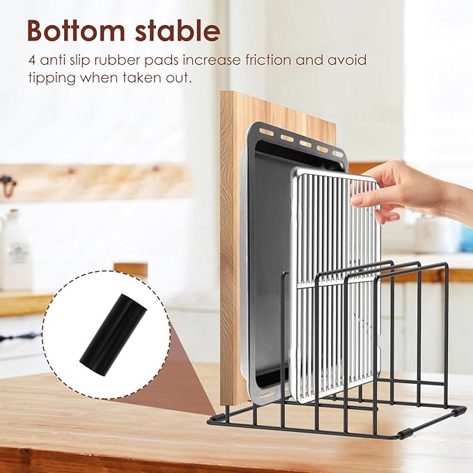 2 Pcs Kitchen Cabinet Cutting Board Organizer, Cookie Sheet Storage Rack, Stable and Non Slip, Iron Cutting Board Rack, Cabinet Dividers Holder for Cutting Boards and Cookie/Baking Sheets