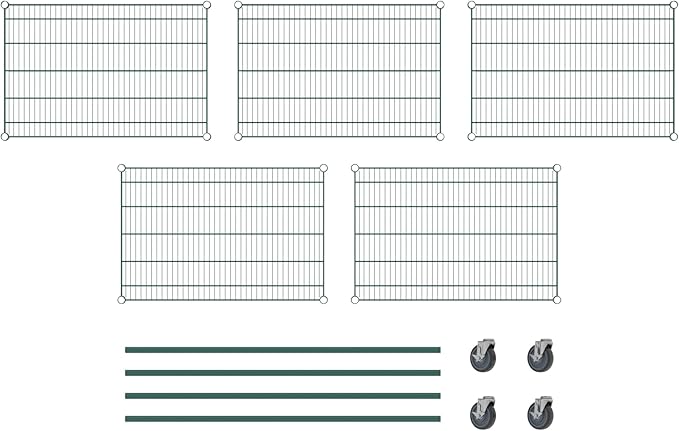 Commercial NSF Listed Green Epoxy Mobile Wire Shelving Kit 24" x 36" x 60", with 5 Shelves Perfect for Warehouse, Walk-in Refrigerator, Freezer, Grocery Store, Restaurant, Dishroom