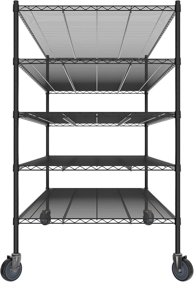 Commercial NSF Listed Black Epoxy Mobile Wire Shelving Kit 36" x 72" x 60", with 5 Shelves Perfect for Warehouse, Walk-in Refrigerator, Freezer, Grocery Store, Restaurant, Dishroom