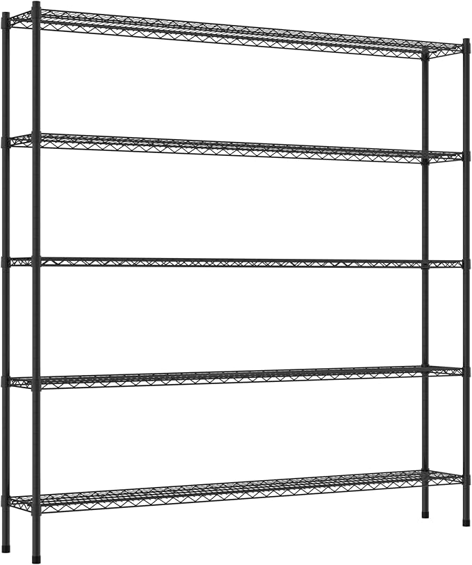 Commercial NSF Listed Black Epoxy Stationary Wire Shelving Kit 12" x 72" x 74", with 5 Shelves Perfect for Warehouse, Walk-in Refrigerator, Freezer, Grocery Store, Restaurant, Dishroom