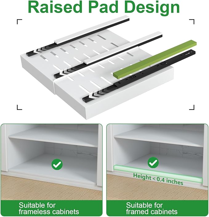 PAKETA 4 Pack Expandable Pull Out Cabinet Organizer, 21'' Deep Pull Out Drawers for Cabinets,Upgrade 3 Slide Rails Sliding Drawer for Kitchen Cabinet Organizer with Adhesive Nano Film (White)