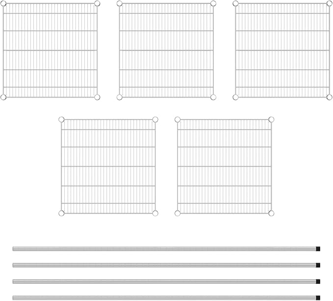 Commercial NSF Listed Chrome Stationary Wire Shelving Kit 24" x 24" x 74", with 5 Shelves Perfect for Warehouse, Walk-in Refrigerator, Freezer, Grocery Store, Restaurant, Dishroom