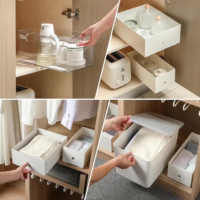 4 PCS Pull Out Rail for Baskets or Bins.Storage and Organization Accessories for Cabinet,Shelves.DIY Drawer Organizers Slides