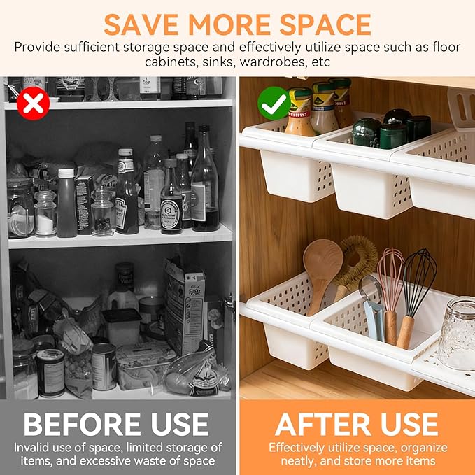 Under Shelf Basket, 2Pcs Hanging Storage Basket for Expandable Rod Under Cabinet Shelf Organizer for Closet Wardrobe Kitchen