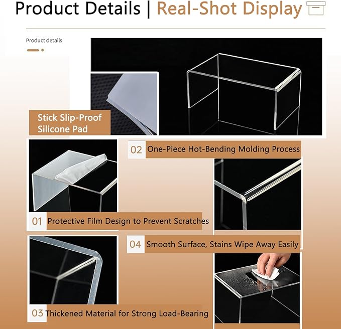 4 Packs Multipurpose Acrylic Mug Organizer for Kitchen Cabinets,Display Narrow Risers,Kitchen & Retail,Craft Shows,Lego & Candle Display,Spice Rack for Dishes, Spices,and Bottles,12.4 x 4 x 4.6 inch