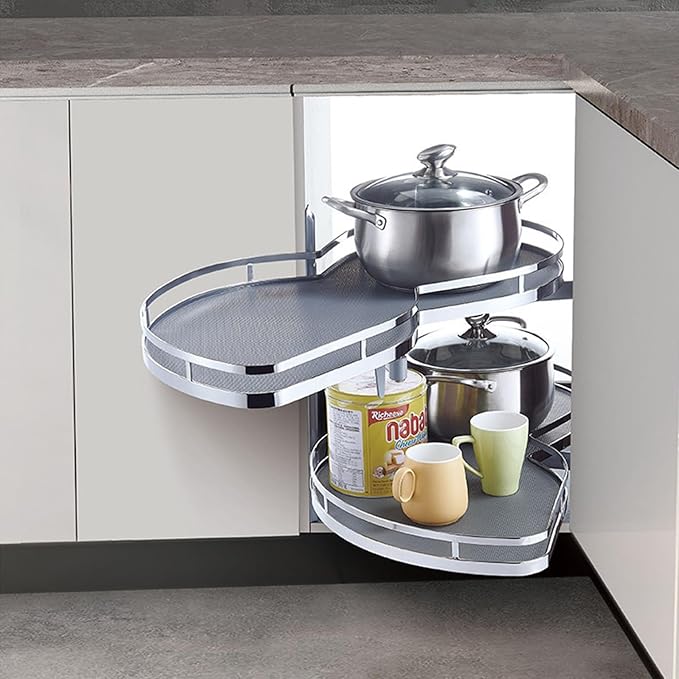 Gdrasuya10 Swing Left Blind Corner Cabinet Pull Out Organizer, 2 Tier Corner Deep Cabinet Pull Out Organizer 2 Shelf Slide Out Cabinet kitchen Organizer Lazy Susan Organizer (Left Out)