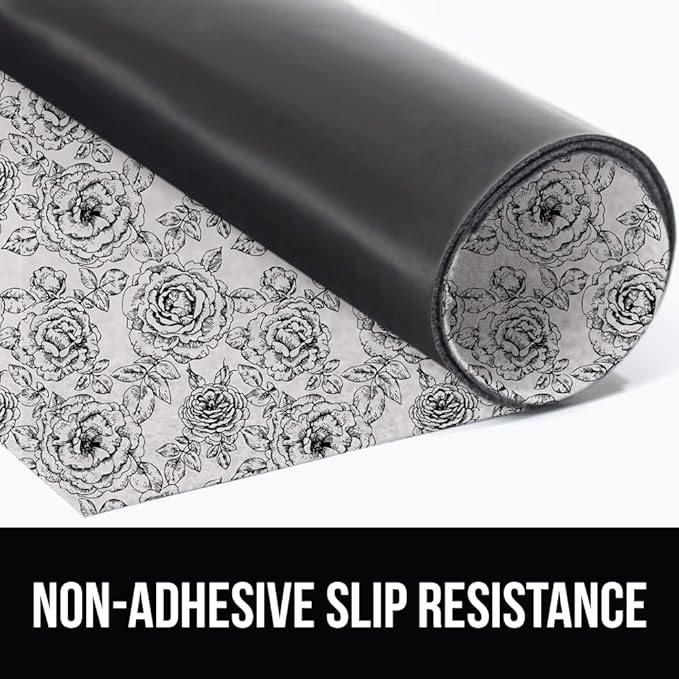 GORILLA GRIP LeakGuard Non-Adhesive Under Sink Mat for Kitchen Cabinet, Waterproof Quick Dry Shelf Liner, Durable Absorbent Felt Mats for Bathroom Sinks, Cabinets, Dresser, Easy Trim 24x24 Floral Gray