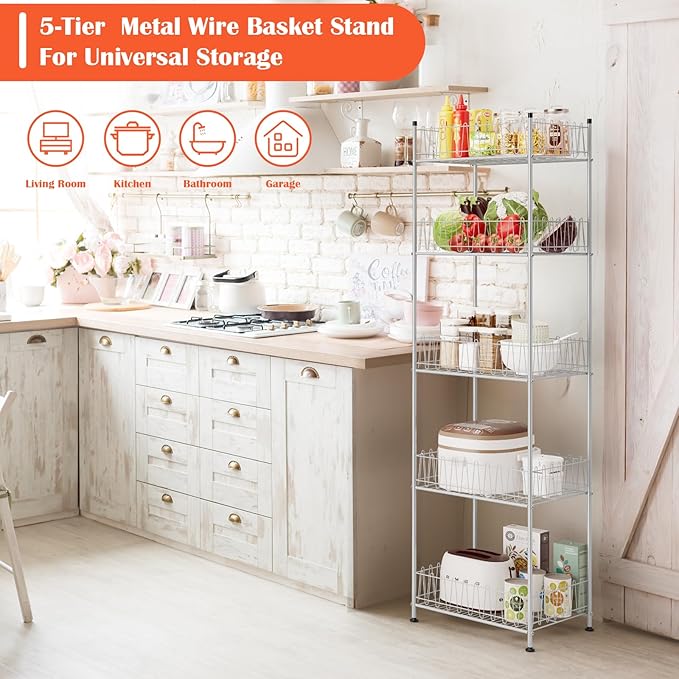 smusei 5 Tier Water Bottle Storage Rack Metal Bottled Water Organizer for Floor Beverage Holder Stand for Floor, Drink Shelf for Kitchen Living Room, Space Saver