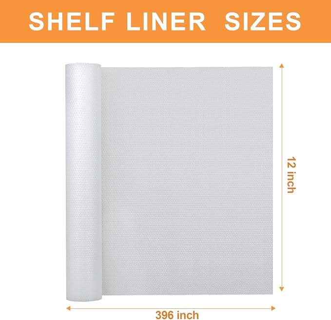 FLPMIX Clear Shelf Liners for Kitchen cabinets: 12 Inch Width Easy to Cut Non-Adhesive Drawer Liner - Waterproof Pantry Liner for Refrigerator, 12 × 396 Inch