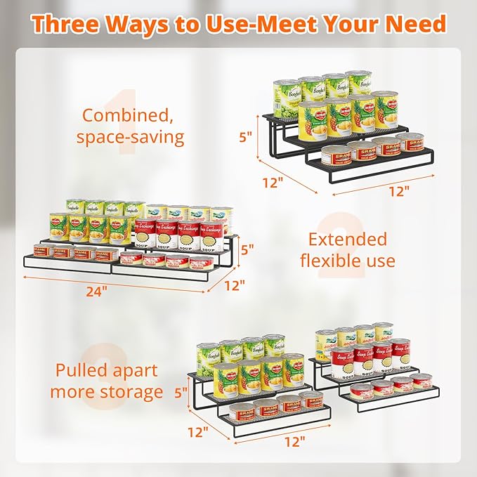 Expandable Can Organizer for Pantry,3-Tier Adjustable Can Organizers and Storage Holds Up to 24 Cans,Can Storage Rack for Pantry,Kitchen,Cabinet