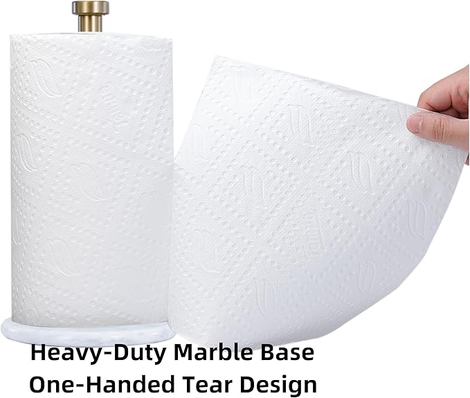 Paper Towel Holder with Marble Base - 13" x 7" Upright Paper Roll Dispenser with Heavy Non-Slip Base for Easy One-Handed Tear - for Countertops, Cabinets, and Bathrooms