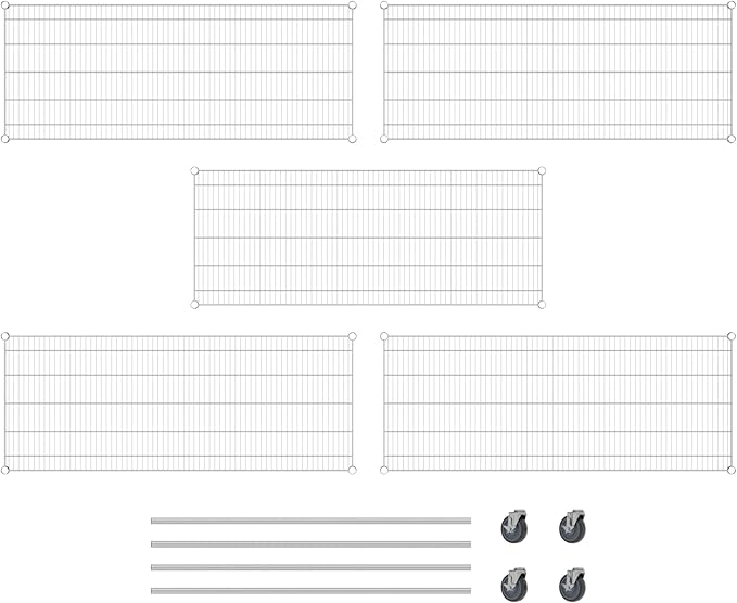 Commercial NSF Listed Chrome Mobile Wire Shelving Kit 24" x 60" x 60", with 5 Shelves Perfect for Warehouse, Walk-in Refrigerator, Freezer, Grocery Store, Restaurant, Dishroom