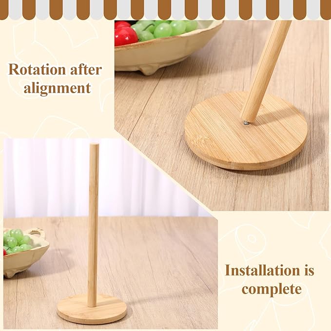 SHENLIU 4Pcs Wood Paper Towel Holder Stand, Kitchen Paper Hanger Rack Bathroom Towel Roll Stand Organizer Non-Slip Countertop Standing Papers Roll Holder for Kitchen Bathroom Countertop