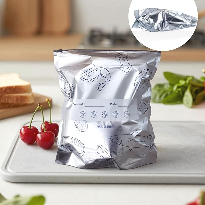 Reusable Aluminum Foil Sealable Storage Bags, Freezer Bags for Food, Reusable Freezer Storage Bags with Vacuum Zipper for Vegetable Fruit Meat (40PCS，3 Size)