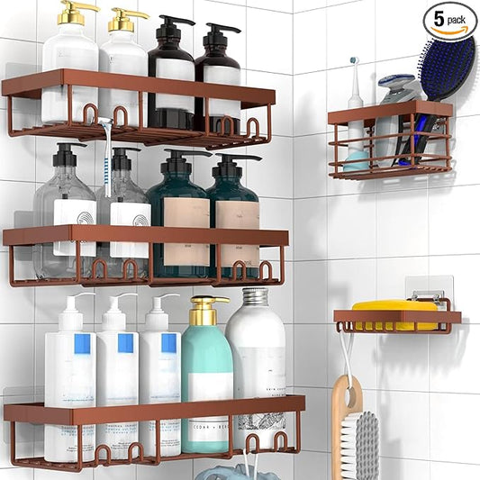 Moforoco Adhesive Shower Caddy Organizer Shelves Rack - 5 Pack Corner Bathroom Storage Organization, Home & Kitchen Decor Inside RV Accessories, Hanging First Apartment Household Camper Essentials