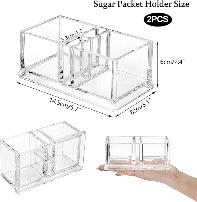 ELLDOO 2 Pack Sugar Packet Holder, Acrylic Sugar Bowl for Restaurant, Tea Bag Organizer, Coffee Stirrers Straws Small Condiments Packet Holder, Sugar Caddy Dispenser for Countertop Coffee Bar