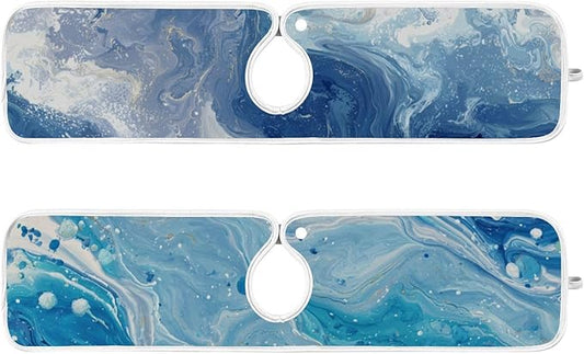 2 PCS Kitchen Sink Splash Guard 23.6 Inch Faucet Mat for Kitchen Sink Bathroom Sink Faucet Absorbing Drip Drain Mat Pad Microfiber Soft Washable Blue Fluid