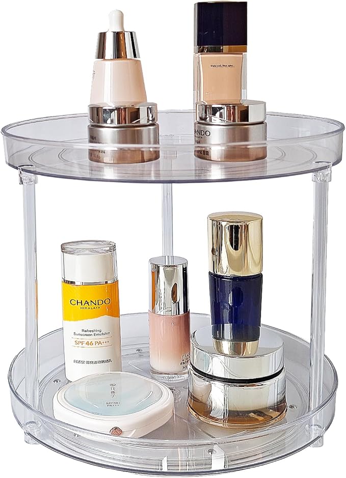 Lazy Susan Turntable Organizer, 9.25 inch Clear, 360° Rotating Storage for Makeup, Skincare, Kitchen, Pantry, Fridge, 2-Tier Space Saver (Clear, 9.25inch 2 Tier)