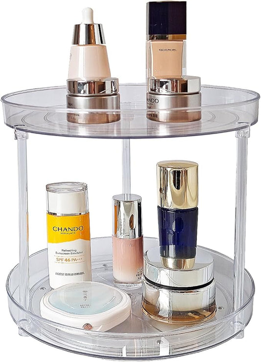 Lazy Susan Turntable Organizer, 9.25 inch Clear, 360° Rotating Storage for Makeup, Skincare, Kitchen, Pantry, Fridge, 2-Tier Space Saver (Clear, 9.25inch 2 Tier)