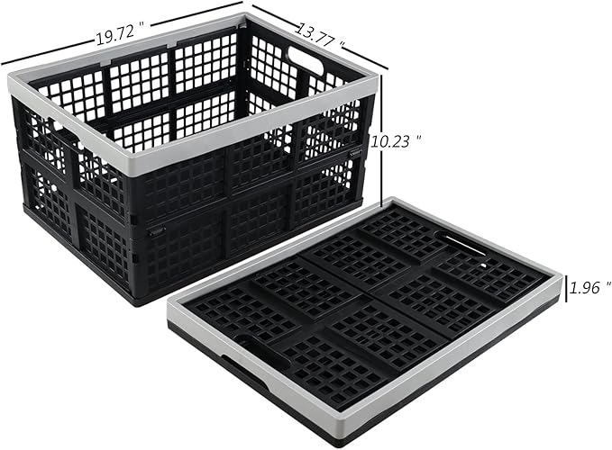 Esdiplot 2 Pack 42 L Collapsible Storage Crates, Stacking Folding Storage Basket, , Plastic Collapsible Milk Crates