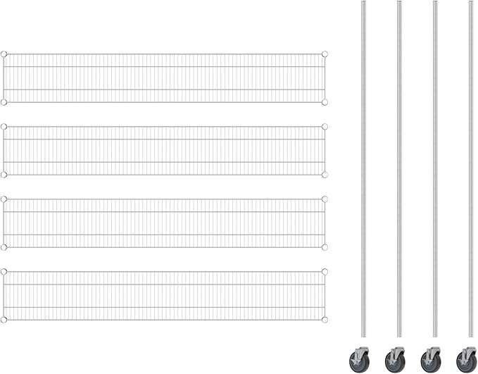 Commercial NSF Listed Chrome Mobile Wire Shelving Kit 12" x 72" x 80", with 4 Shelves Perfect for Warehouse, Walk-in Refrigerator, Freezer, Grocery Store, Restaurant, Dishroom