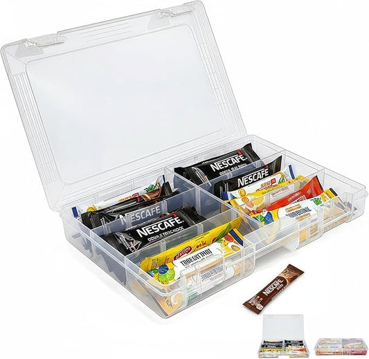 Drink Packet Organizer – Stackable Clear Acrylic Water Flavor Packet Organization with Removable Dividers & Secure Lid for Kitchen, Countertop, Pantry