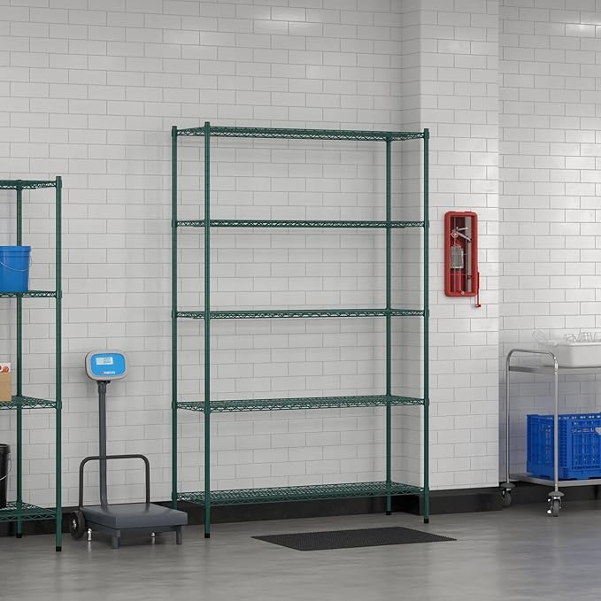 Commercial NSF Listed Green Epoxy Stationary Wire Shelving Kit 18" x 54" x 86", with 5 Shelves Perfect for Warehouse, Walk-in Refrigerator, Freezer, Grocery Store, Restaurant, Dishroom