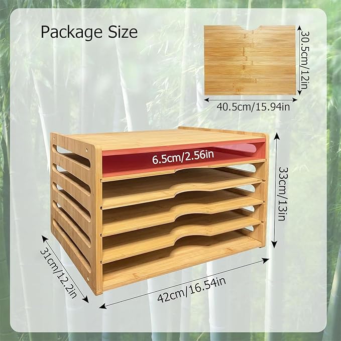 6 Tier Wooden Tray Dividers for Cabinets, Kitchen Vertical Tray Divider Organizer for Storing Baking Sheets Pans Lids Cutting Boards
