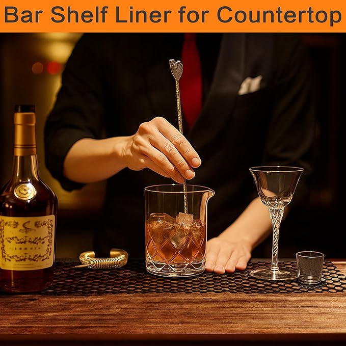 Bar Shelf Liner for Countertop, Glass Drying 36 Inch Wide Plastic Mesh Liners Mat, Non Slip Bar Mats Cabinet Liner for Pub Shelves Cupboard, 91.5X500CM, Black