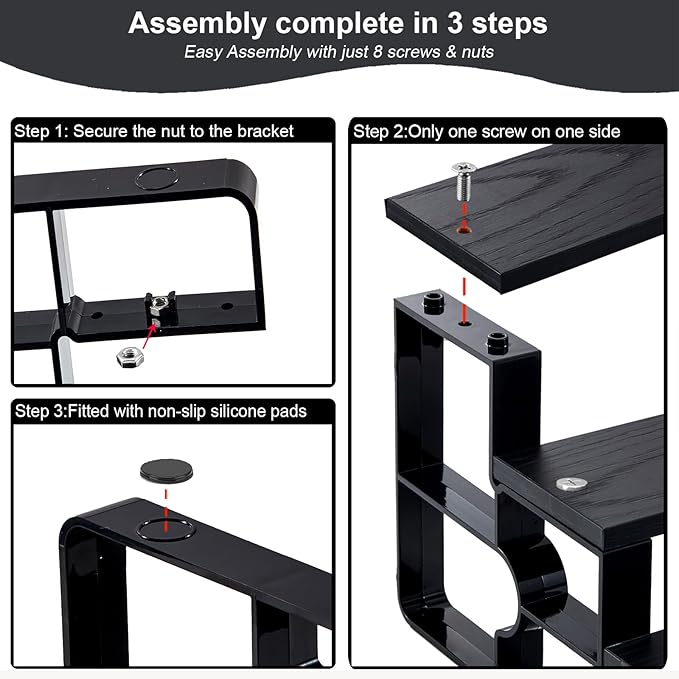 4 Tier Perfume Organizer for Men, Cologne Organizer Stand,Display Shelf Stands for Dresser,Wooden Shelf Display Risers for Party,Makeup,Figures,Cupcake,Dessert (Black, 4 Tiers-Width=14")