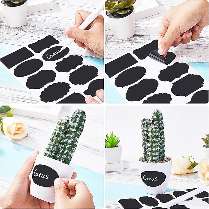 220 Pcs Waterproof Chalkboard Labels，2 Sizes with 1 White Chalk Marker, Reusable Label for Pantry, Jars, Storage Bin, Food Container, Jars, Containers