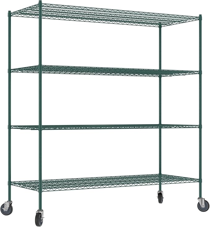 Commercial NSF Listed Green Epoxy Mobile Wire Shelving Kit 30" x 72" x 80", with 4 Shelves Perfect for Warehouse, Walk-in Refrigerator, Freezer, Grocery Store, Restaurant, Dishroom
