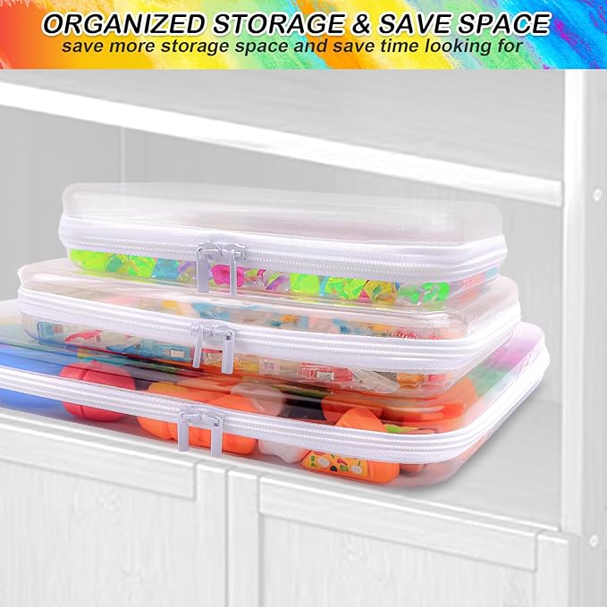 AOBOPLE Clear Hard Shell Zipper Case,3PCS M+L+XL(13.78"x11.8"+9.8"x7.87"+8.66"x6.1") Large Toy Storage Bags,Plastic Transparent Hard Zipper Case Travel Waterproof Organizer Bags for Puzzles,Cosmetics