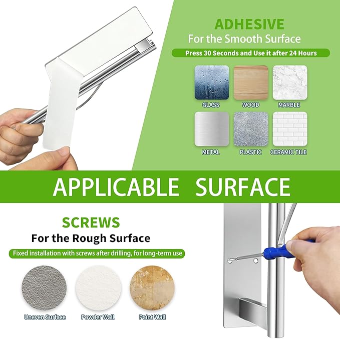 Paper Towel Holder Under Cabinet, Single Hand Operable Tearing Off Paper Towels with Damping Effect, Both Available in Adhesive and Screws, Stainless Steel (Silver)
