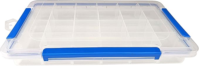 Kamay's XL Heavy Duty Adjustable 24 Compartment Slot Plastic Craft Storage Box with O-Ring Seal 3 Thick Snap Locks Ideal for Small Items(14 * 8.9 * 2inch)