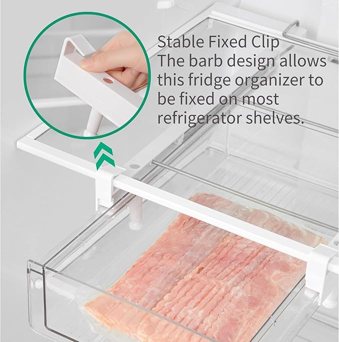 BIINONE Large Fridge Drawer Organizer 14in-20in Upgradation Refrigerator Undershelf Drawer, Extra-Deep Storage Deli Meat, Cheese, Eggs, Fruit, Vegetable