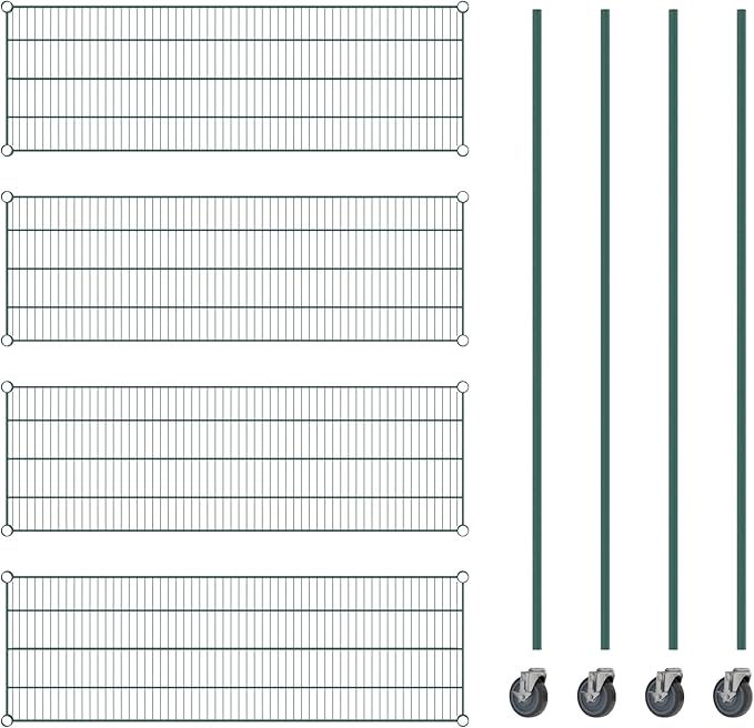 Commercial NSF Listed Green Epoxy Mobile Wire Shelving Kit 18" x 54" x 80", with 4 Shelves Perfect for Warehouse, Walk-in Refrigerator, Freezer, Grocery Store, Restaurant, Dishroom