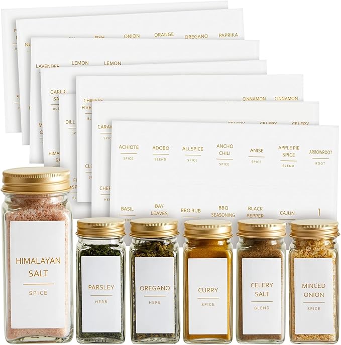 Talented Kitchen Spice Labels for Jars - 140-Pack, 1.25 x 2.5 in, Gold Matte Vinyl - Water-Resistant & Easy Peel & Stick - Kitchen & Pantry Organization - Spice Jar Labels Gold