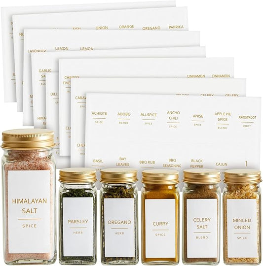 Talented Kitchen Spice Labels for Jars - 140-Pack, 1.25 x 2.5 in, Gold Matte Vinyl - Water-Resistant & Easy Peel & Stick - Kitchen & Pantry Organization - Spice Jar Labels Gold
