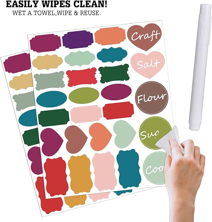 Nardo Visgo Colored Chalkboard Labels: 168 Premium Stickers + 2 Chalk Markers-Waterproof Removable Reusable Chalkboard Stickers,Perfect for Decorating Your Mason Jars Pantries Crafts and Offices