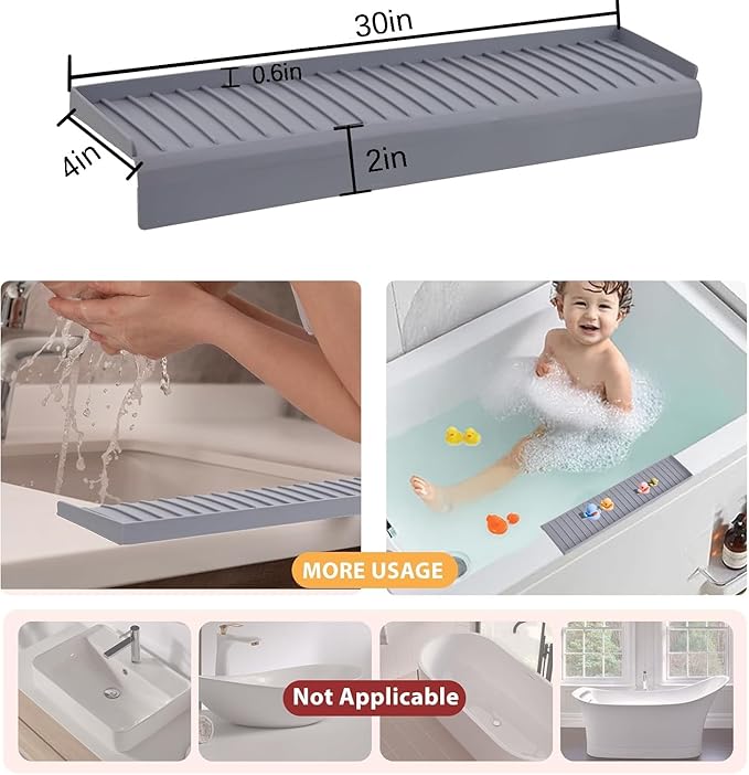 AyNirser Sink Edge Protector with Suction Cup 4"x30" 20" 14" Silicone Sink Splash Guard for Kitchen & Bathroom, Protect Countertop from Scratches, Stains, for Stainless Steel Granite Quartz-Grey