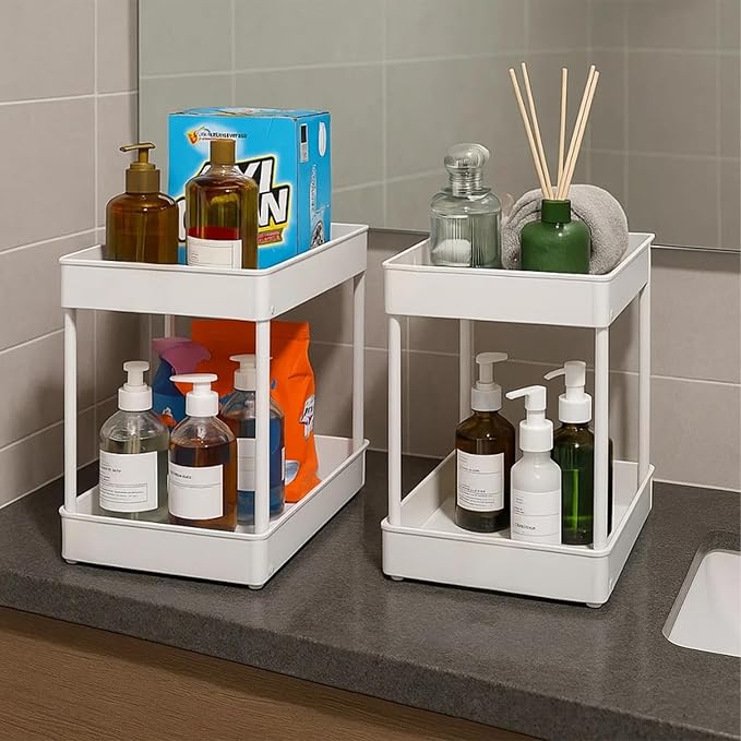 ShellKingdom 4 Tier Bathroom Storage Organizer, Toilet Paper Holder, Slim Rolling Storage Cart for Narrow Space with Handle, Mobile Shelving Unit for Bathroom, Kitchen, Laundry (White)