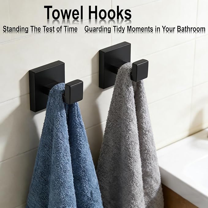 Bathroom Hardware Set 10 Piece Matte Black Bathroom Accessories Set SUS304 Towel Bar Set Includes 2 Towel Bar 24 Inch+2 Towel Holder+2 Toilet Paper Holder+4 Towel Hooks(10, Matte Black)