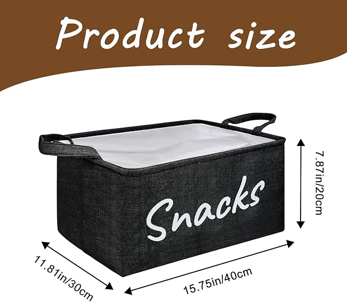 2PCS Snack Bin for Pantry - Snack Storage Basket Organizer for Storing Chips, Cookies, Pretzels , Popcorn and more - Kitchen Organization (Black&White)