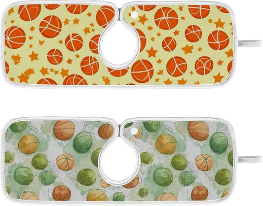 2 PCS Kitchen Sink Splash Guard 14.9 Inch Faucet Mat for Kitchen Sink Bathroom Sink Faucet Absorbing Drip Drain Mat Pad Microfiber Soft Washable Orange and Green Basketball Stars